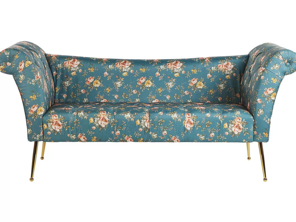 Sofas>Beliani Chaise Lounge Floral Pattern Blue Nantilly