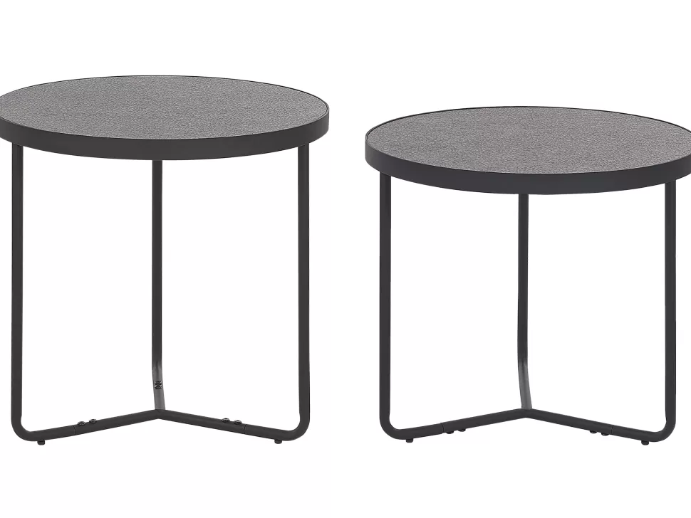 Clearance Beliani Couchtisch 2Er Set Betonoptik Grau / Schwarz Klein Und Mittelgros Rund Melody