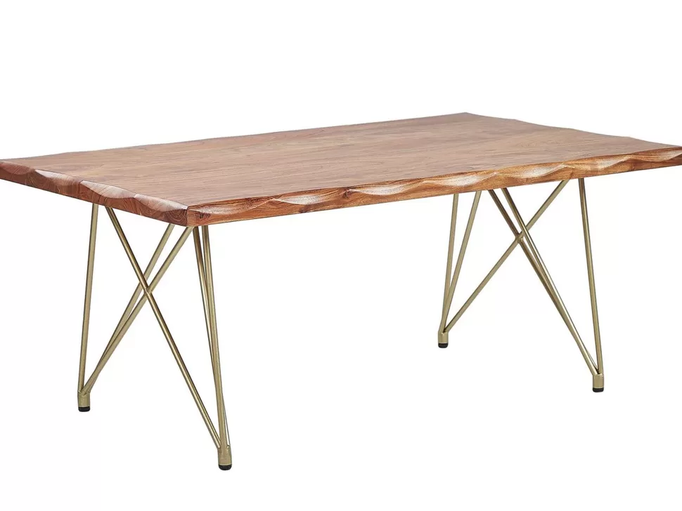 Fashion Beliani Couchtisch Akazienholz Hellbraun / Gold Rechteckig 70 X 120 Cm Raley