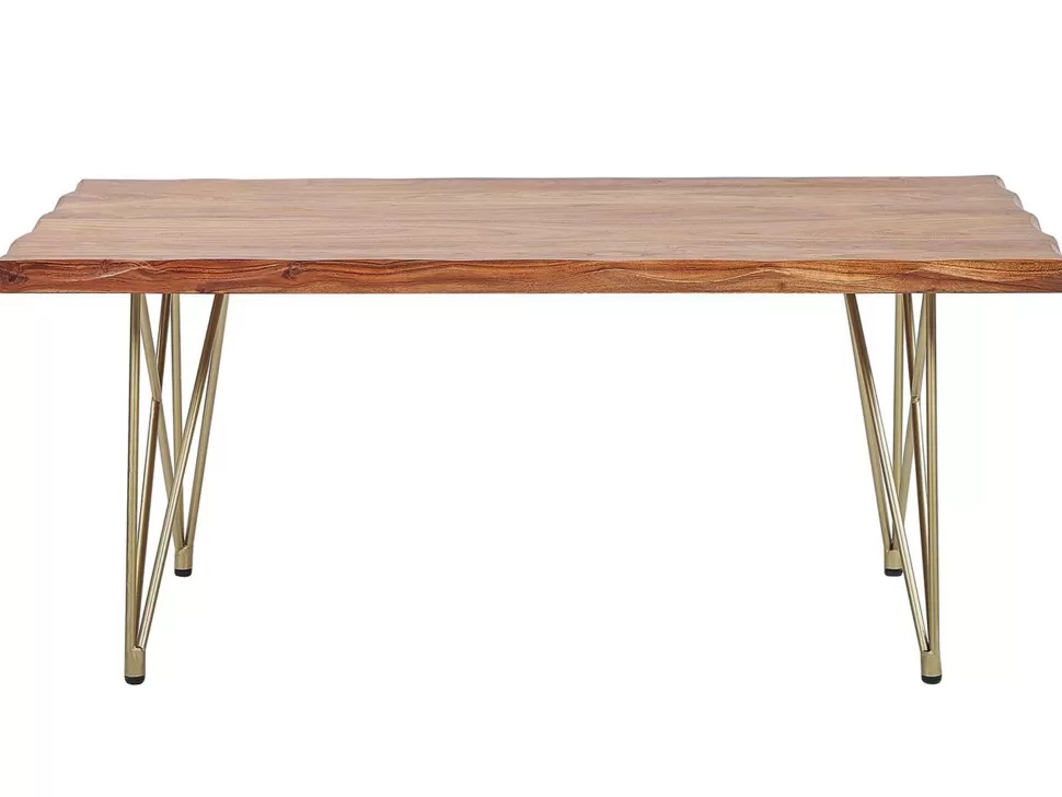 Fashion Beliani Couchtisch Akazienholz Hellbraun / Gold Rechteckig 70 X 120 Cm Raley
