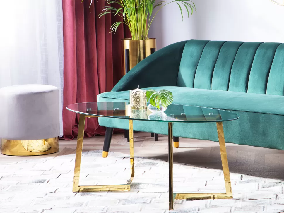 Sale Beliani Couchtisch Glas Gold Oval Fresno