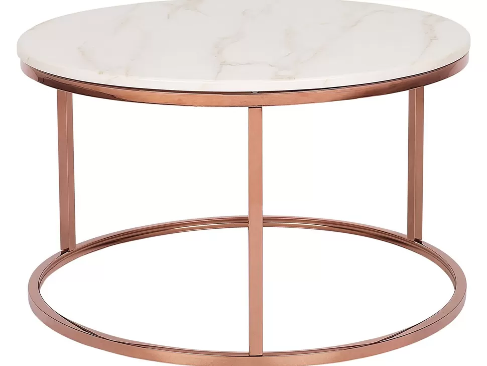 Clearance Beliani Couchtisch Marmor Optik Beige / Kupfer 70 Cm Coral