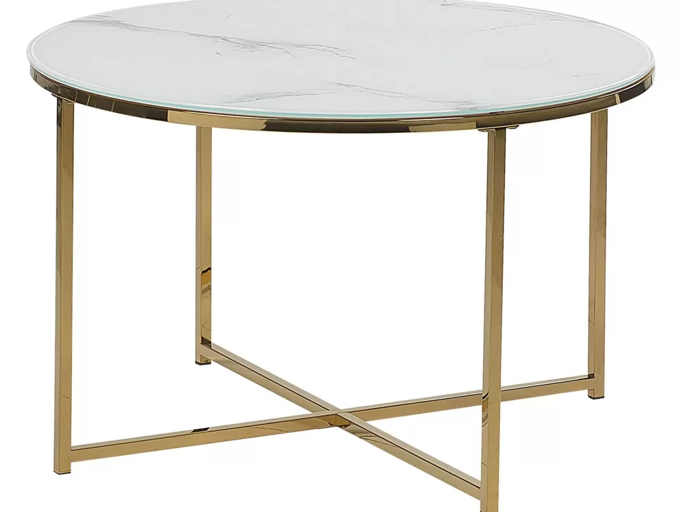 Tische>Beliani Couchtisch Marmor Optik Weis / Gold 70 Cm Quincy