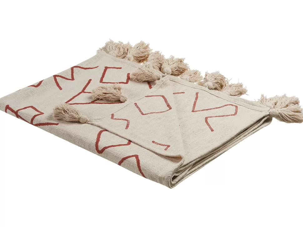 Flash Sale Beliani Decke Baumwolle Beige / Rot 130 X 180 Cm Geometrisches Muster Bhiwani