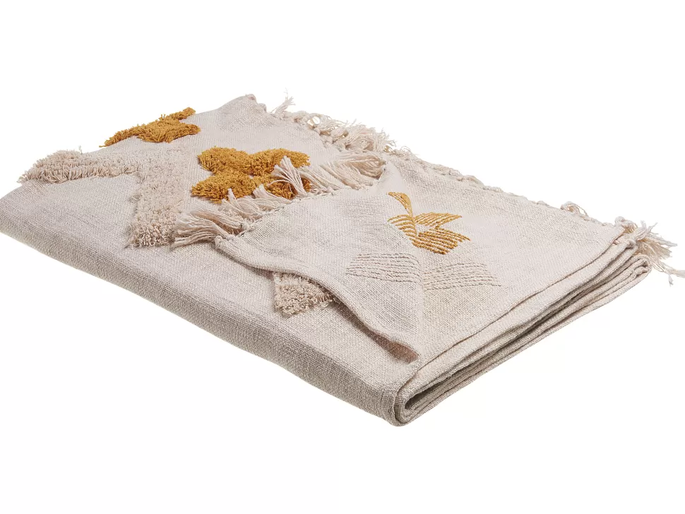 Clearance Beliani Decke Baumwolle Beige / Senfgelb 130 X 180 Cm Abstraktes Muster Adoni
