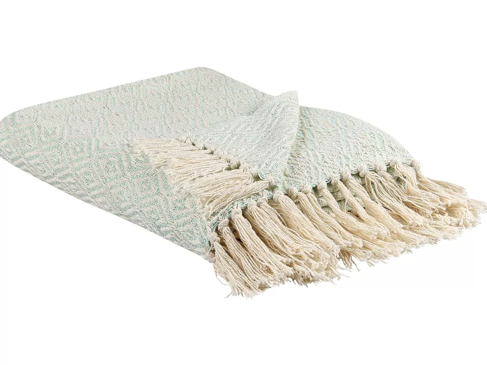 Clearance Beliani Decke Baumwolle Mintgrun / Hellbeige 125 X 150 Cm Geometrisches Muster Mityal