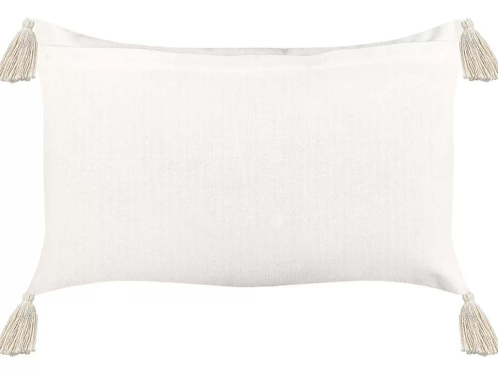 Fashion Beliani Dekokissen Baumwolle Getuftet Beige / Blau Mit Quasten 35 X 55 Cm Lupinus