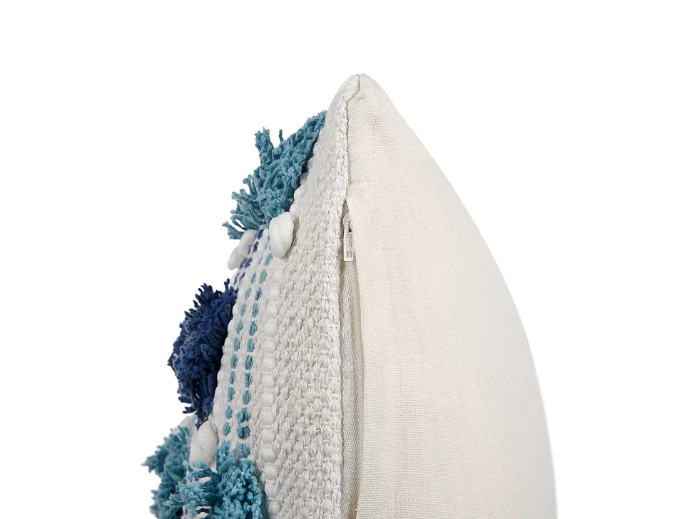 Clearance Beliani Dekokissen Baumwolle Weis/Blau Mit Quasten 45 X 45 Cm Datura