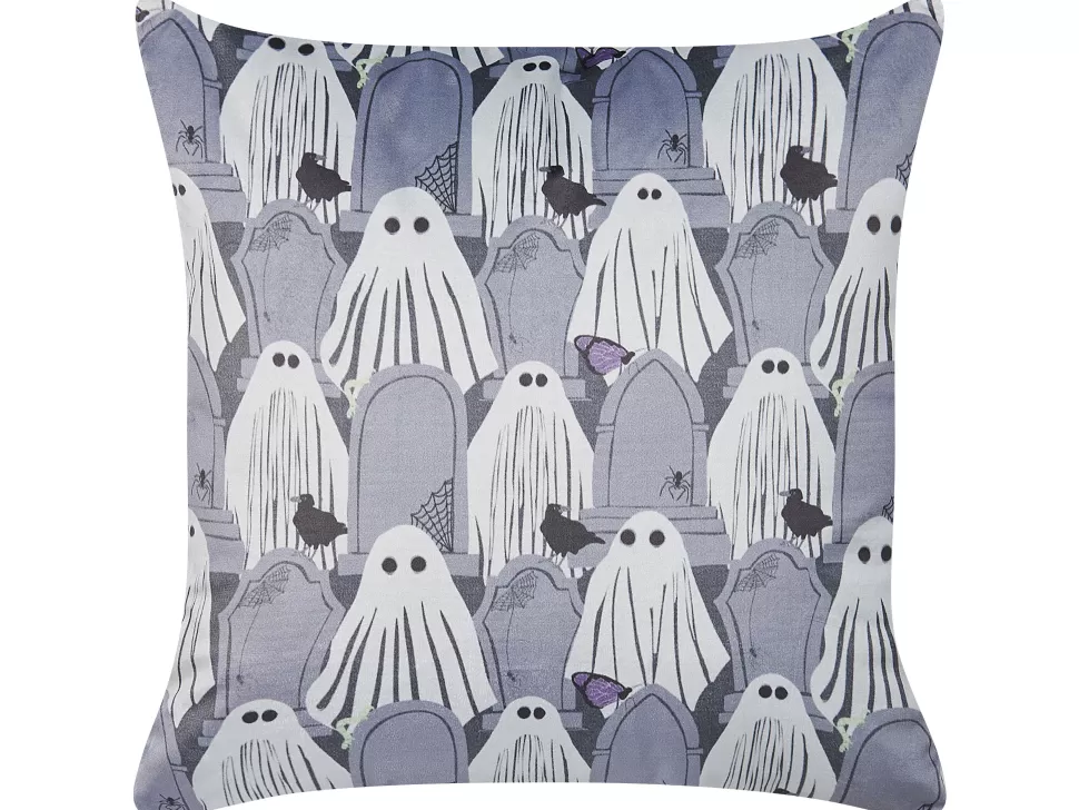 Fashion Beliani Dekokissen Geist-Motiv Samtstoff Grau 45 X 45 Cm 2Er Set Fanate