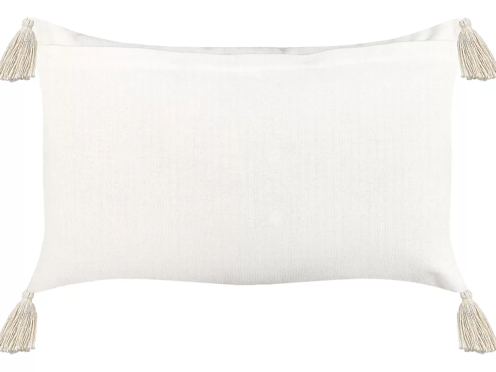 Clearance Beliani Dekokissen Geometrisches Muster Baumwolle Beige Getuftet 35 X 55 Cm Papaver