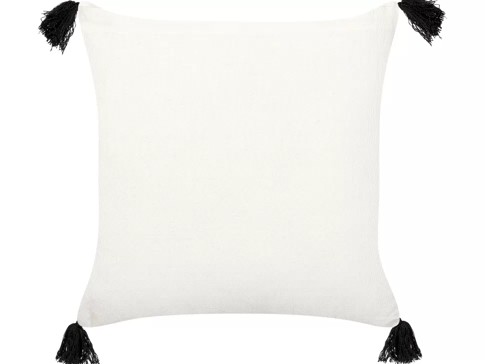 Discount Beliani Dekokissen Geometrisches Muster Baumwolle Cremeweis / Schwarz Mit Quasten 45 X 45 Cm 2Er Set Mays