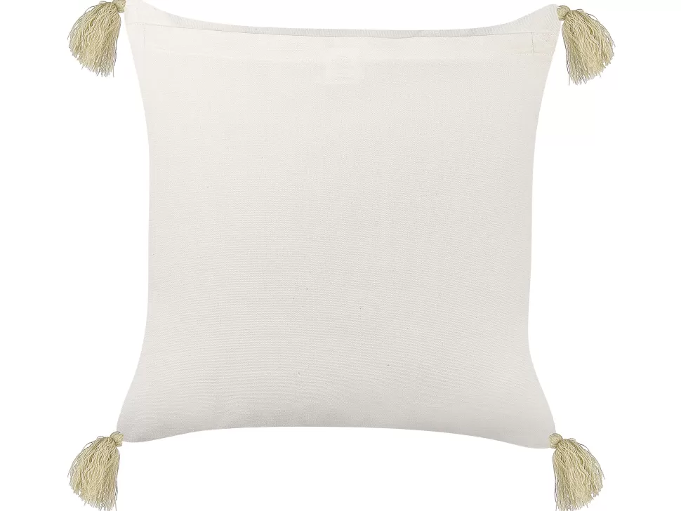 Flash Sale Beliani Dekokissen Geometrisches Muster Samtstoff Beige Mit Quasten 45 X 45 Cm Santolina