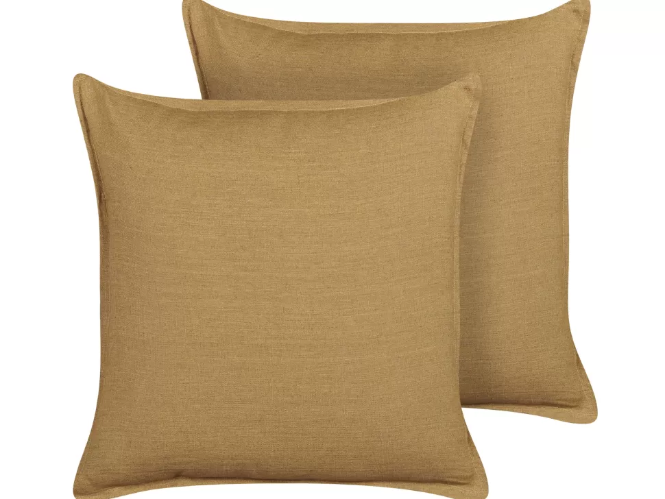 Fashion Beliani Dekokissen Leinen Senfgelb 45 X 45 Cm 2Er Set Subulata