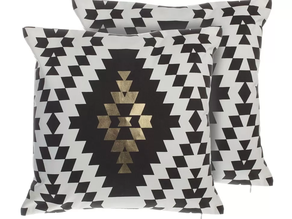 Fashion Beliani Dekokissen Rautenmuster Baumwolle Schwarz/Gold 45 X 45 Cm 2Er Set Coleus