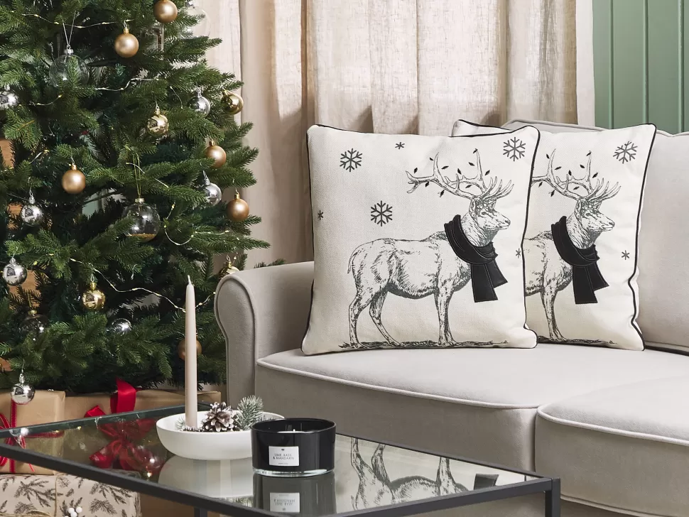 Clearance Beliani Dekokissen Rentier-Motiv Weis / Schwarz 45 X 45 Cm 2Er Set Sven