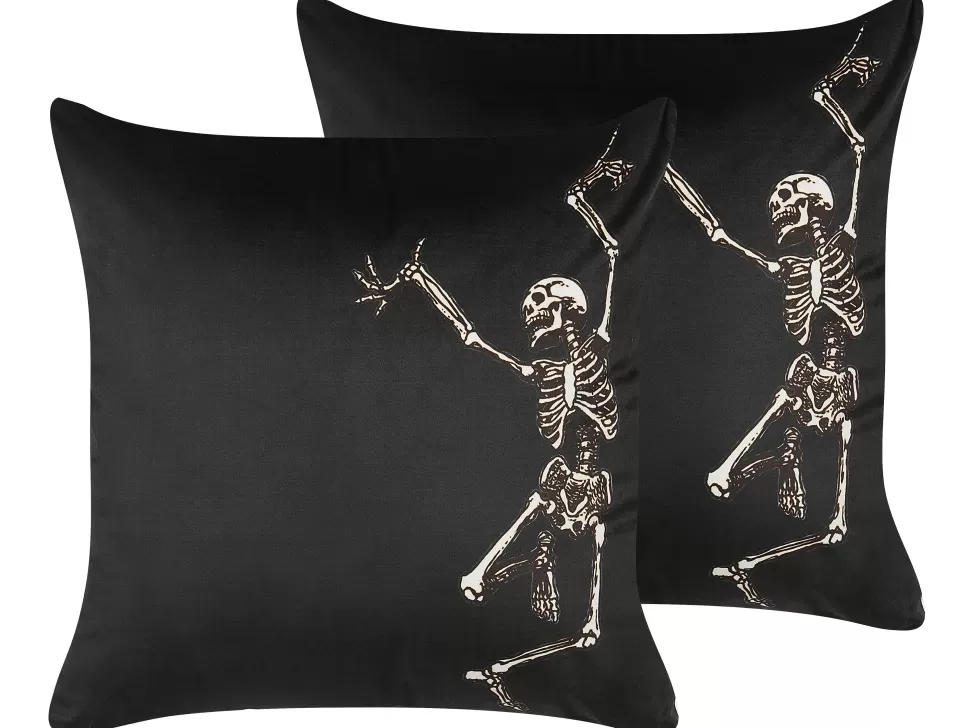 Discount Beliani Dekokissen Skelett-Motiv Samtstoff Schwarz 45 X 45 Cm 2Er Set Medves