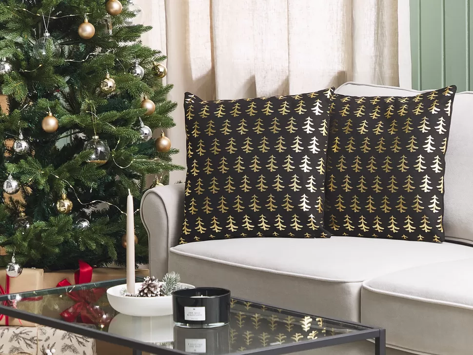 Fashion Beliani Dekokissen Tannenbaum-Motiv Baumwolle Schwarz 45 X 45 Cm 2Er Set Leroy