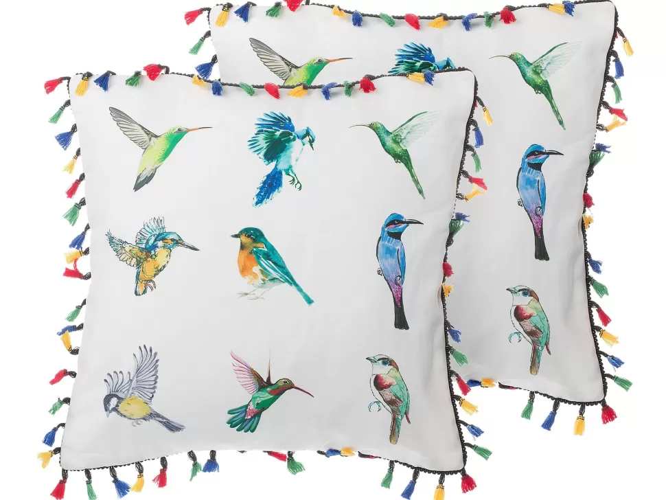 Flash Sale Beliani Dekokissen Vogelmotiv Mit Fransen Bunt 45 X 45 Cm 2Er Set Mallow