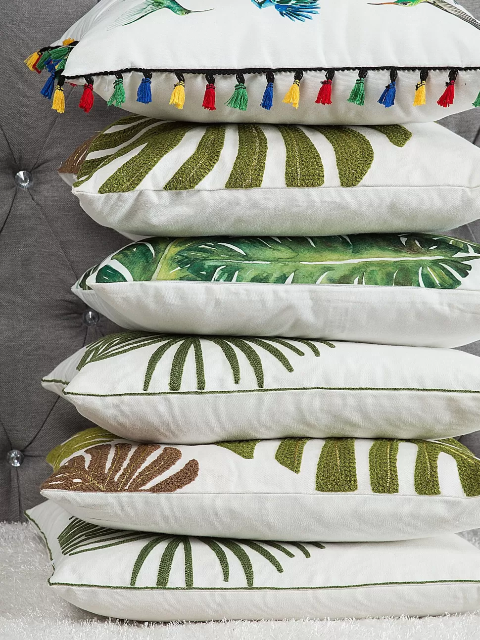 Flash Sale Beliani Dekokissen Vogelmotiv Mit Fransen Bunt 45 X 45 Cm 2Er Set Mallow