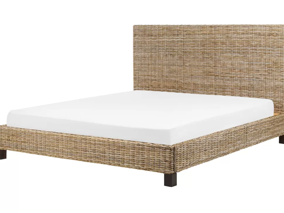 Betten>Beliani Doppelbett Rattan Naturlich Lattenrost 180 X 200 Cm Salbris