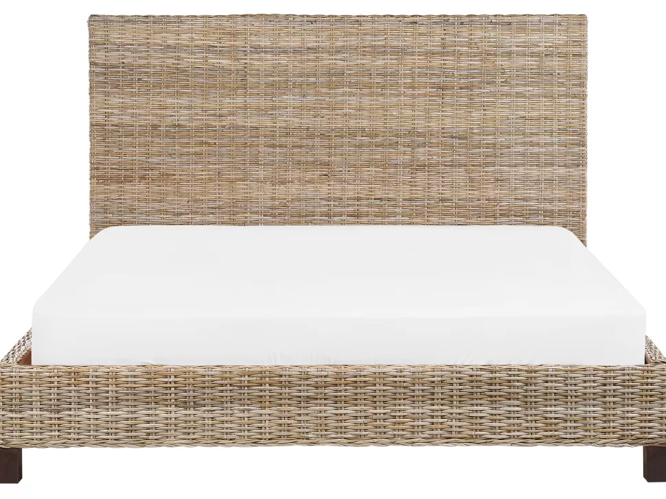 Betten>Beliani Doppelbett Rattan Naturlich Lattenrost 180 X 200 Cm Salbris