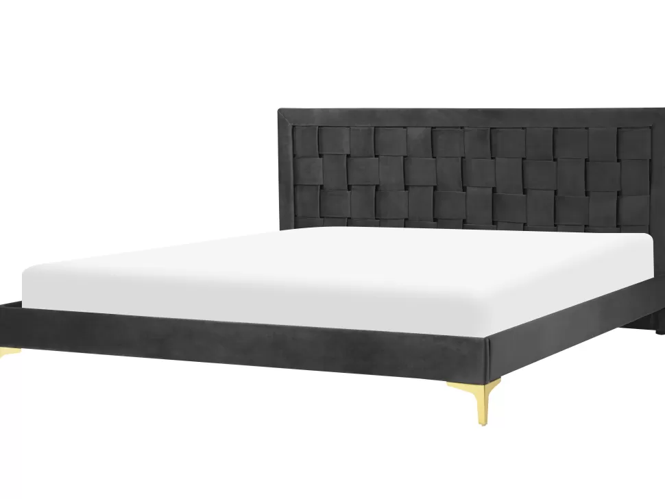 Betten>Beliani Doppelbett Samtstoff Schwarz Lattenrost 180 X 200 Cm Limoux