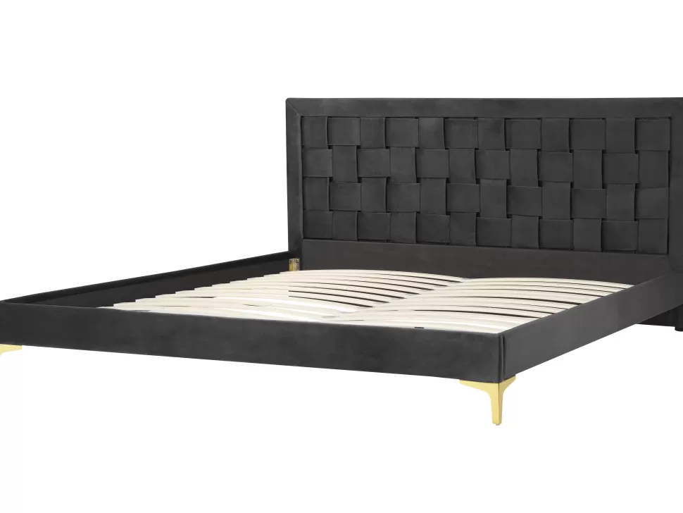 Betten>Beliani Doppelbett Samtstoff Schwarz Lattenrost 180 X 200 Cm Limoux