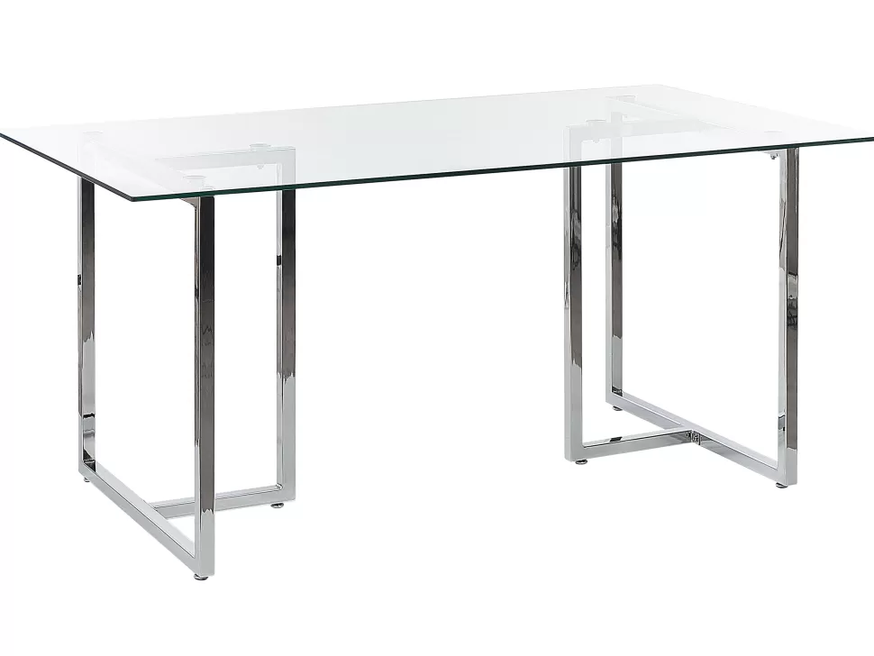 Tische>Beliani Esstisch Glas Transparent / Silber 160 X 90 Cm Envia