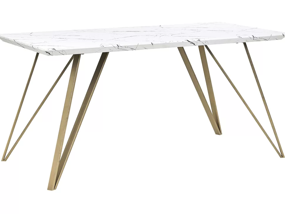Clearance Beliani Esstisch Marmor Optik Weis / Gold 150 X 80 Cm Molden