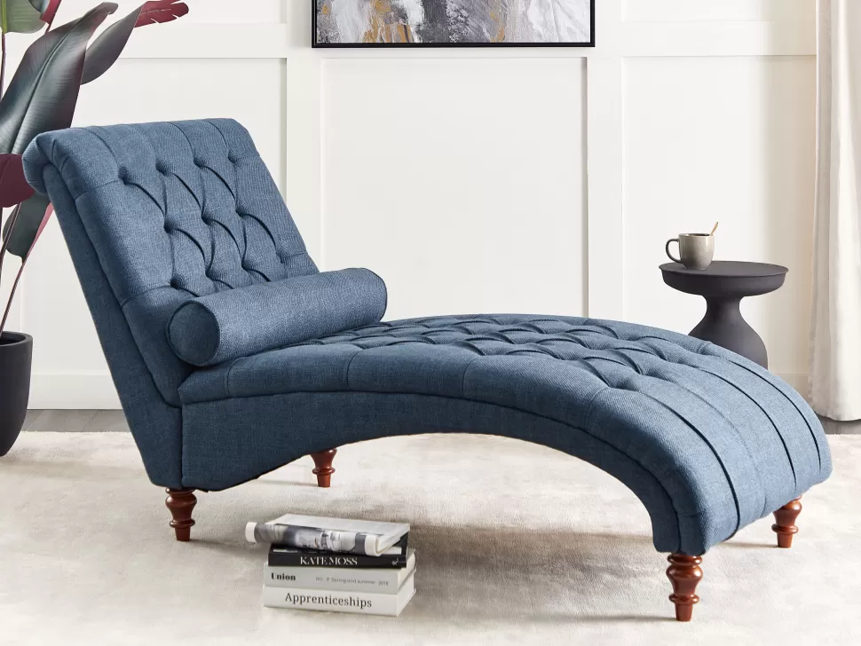 Store Beliani Fabric Chaise Lounge Blue Muret