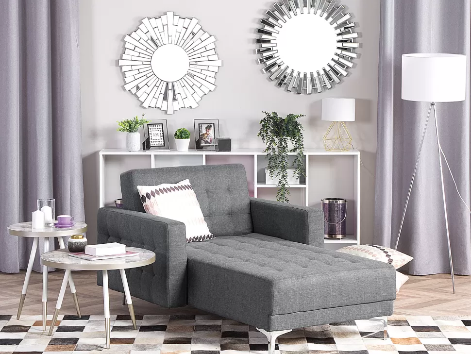 Sofas>Beliani Fabric Chaise Lounge Grey Aberdeen