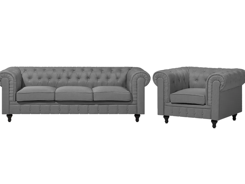 Outlet Beliani Fabric Living Room Set Grey Chesterfield Big