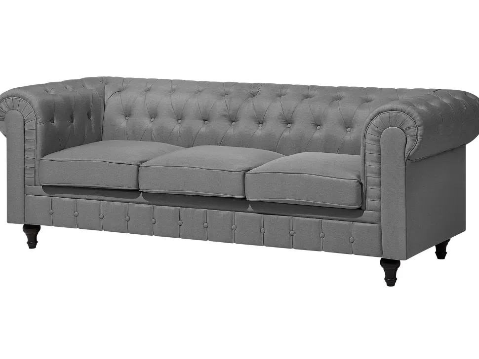 Outlet Beliani Fabric Living Room Set Grey Chesterfield Big