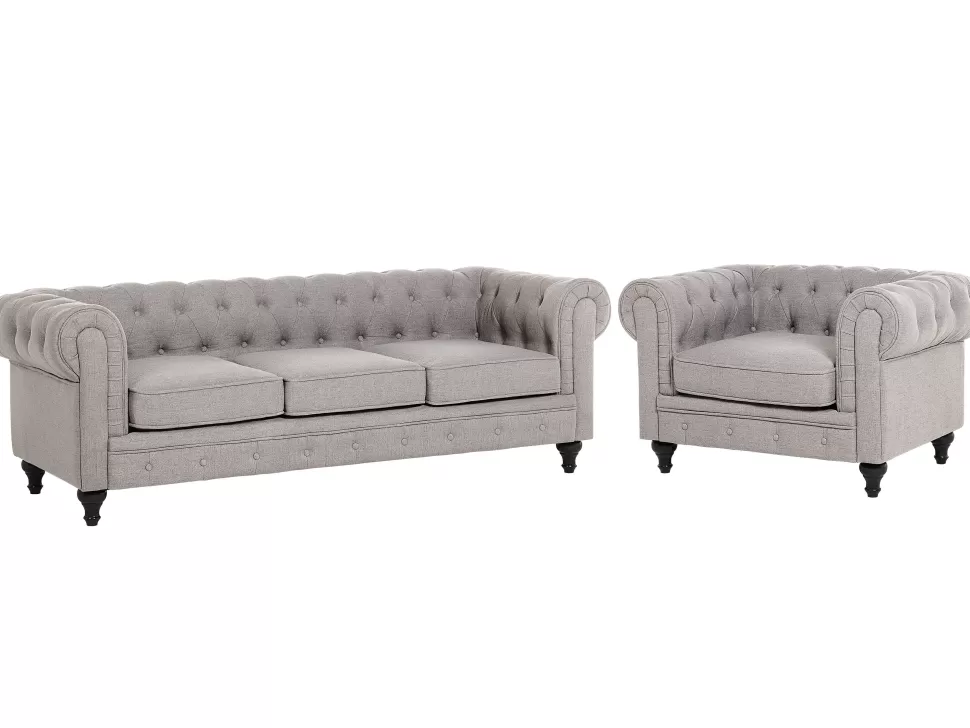 Flash Sale Beliani Fabric Living Room Set Light Grey Chesterfield