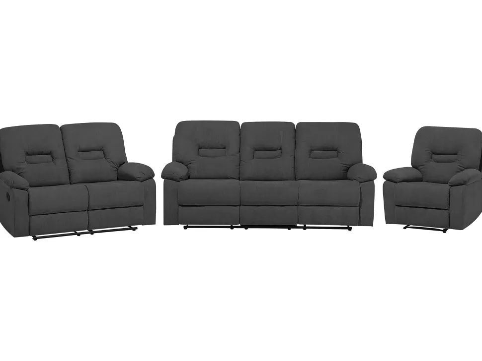 Sofas>Beliani Fabric Manual Recliner Living Room Set Grey Bergen