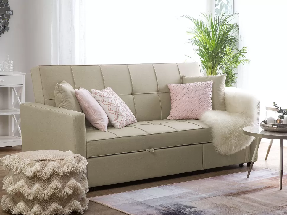 Sofas>Beliani Fabric Sofa Bed Beige Glomma