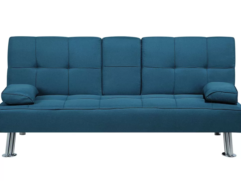 Sofas>Beliani Fabric Sofa Bed Blue Roxen