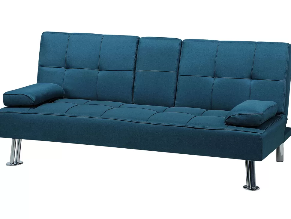 Sofas>Beliani Fabric Sofa Bed Blue Roxen