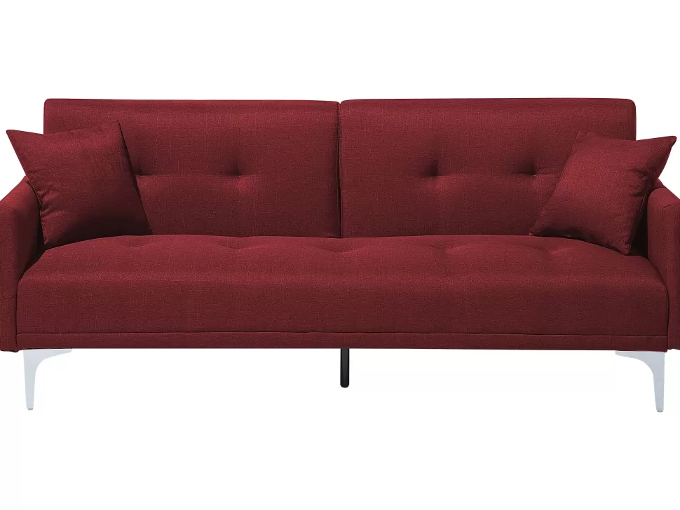 Flash Sale Beliani Fabric Sofa Bed Dark Red Lucan