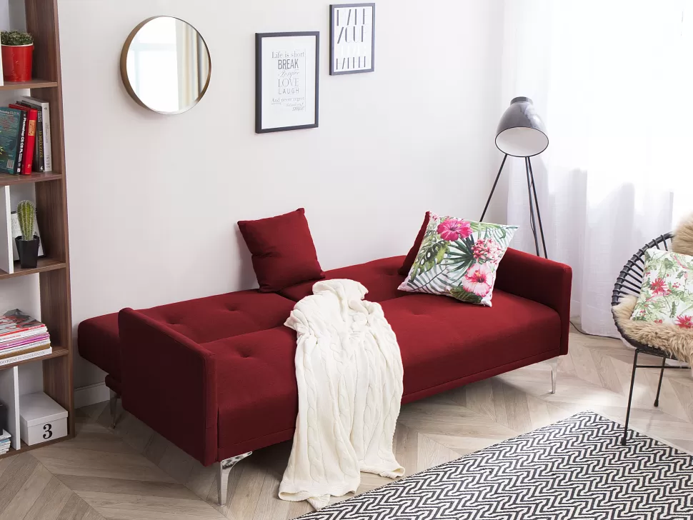 Flash Sale Beliani Fabric Sofa Bed Dark Red Lucan