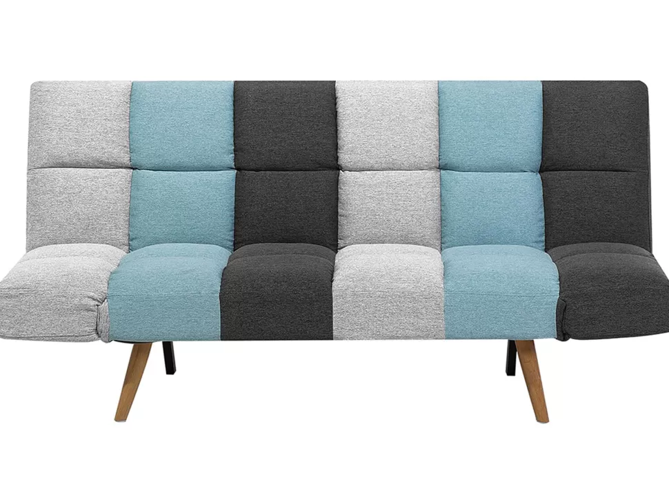 Hot Beliani Fabric Sofa Bed Grey And Blue Patchwork Ingaro