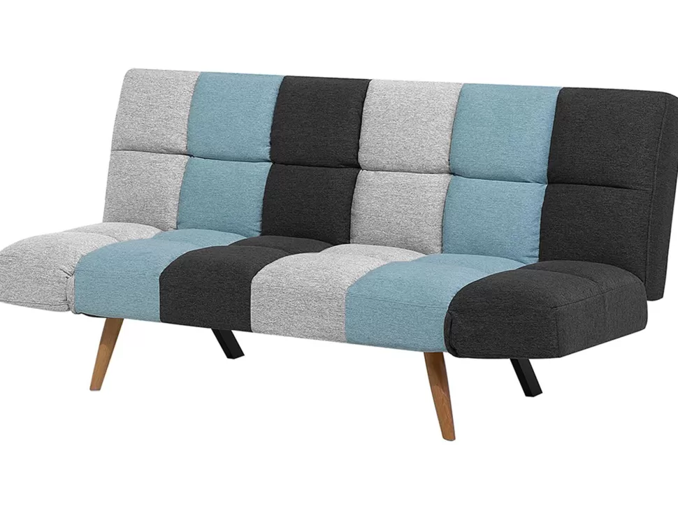 Hot Beliani Fabric Sofa Bed Grey And Blue Patchwork Ingaro