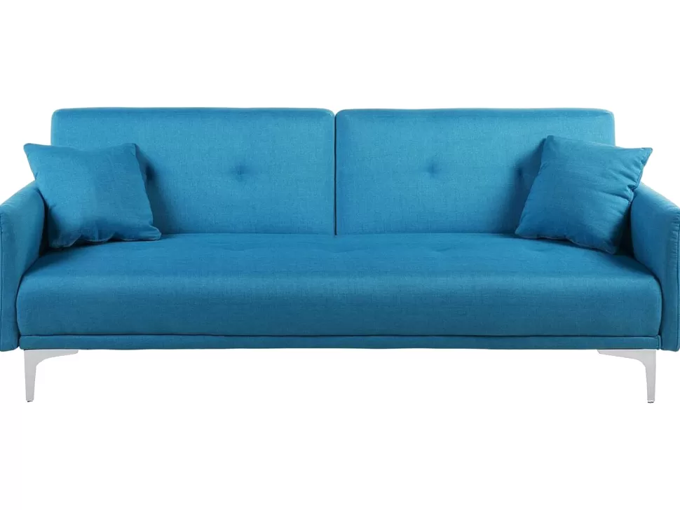 Sofas>Beliani Fabric Sofa Bed Sea Blue Lucan