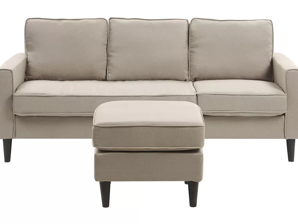 Sofas>Beliani Fabric Sofa With Ottoman Beige Avesta