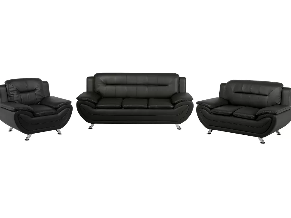 Sofas>Beliani Faux Leather Living Room Set Black Leira