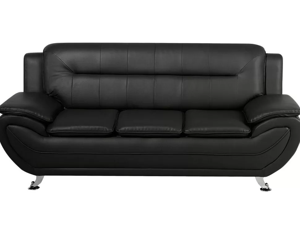 Sofas>Beliani Faux Leather Living Room Set Black Leira