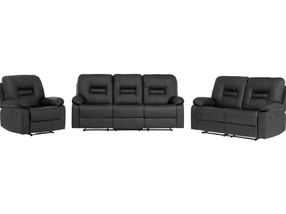 Sofas>Beliani Faux Leather Manual Recliner Living Room Set Black Bergen