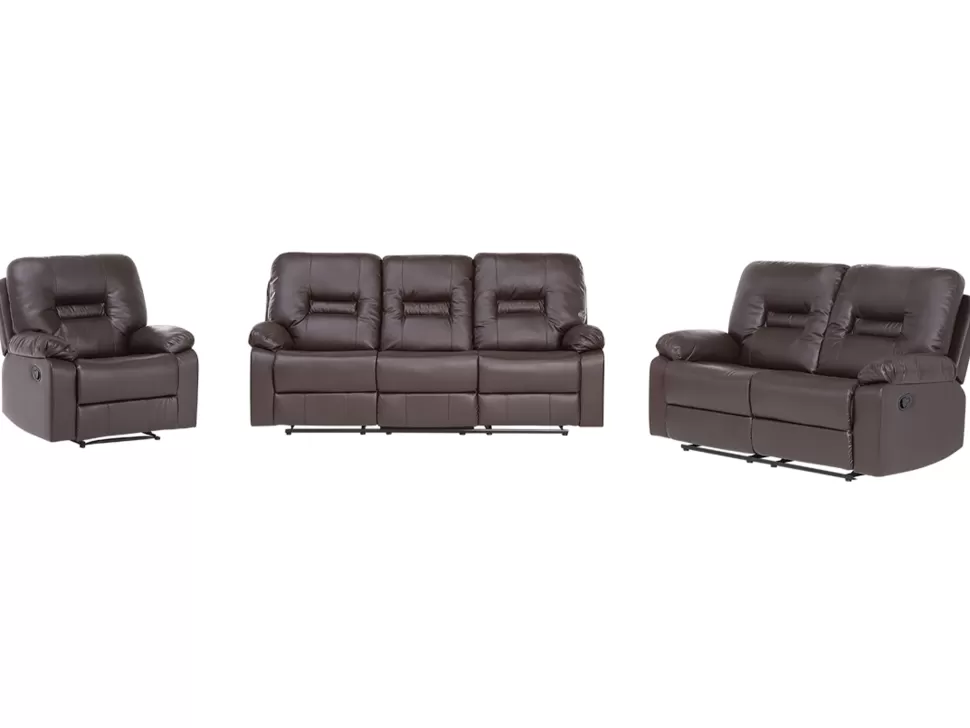 Flash Sale Beliani Faux Leather Manual Recliner Living Room Set Brown Bergen