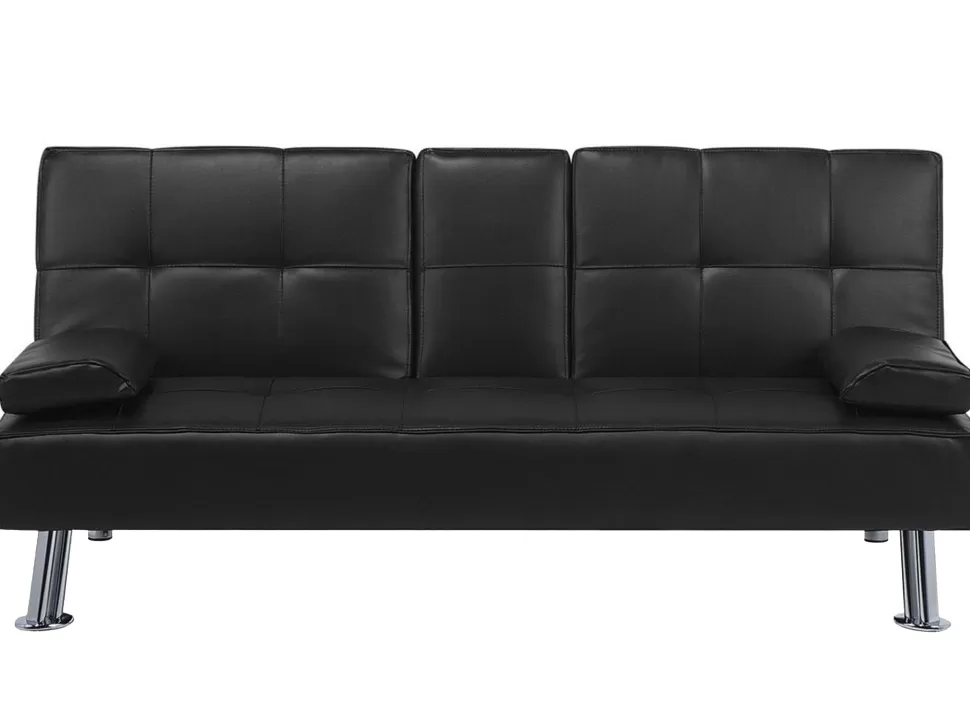 Cheap Beliani Faux Leather Sofa Bed Black Roxen