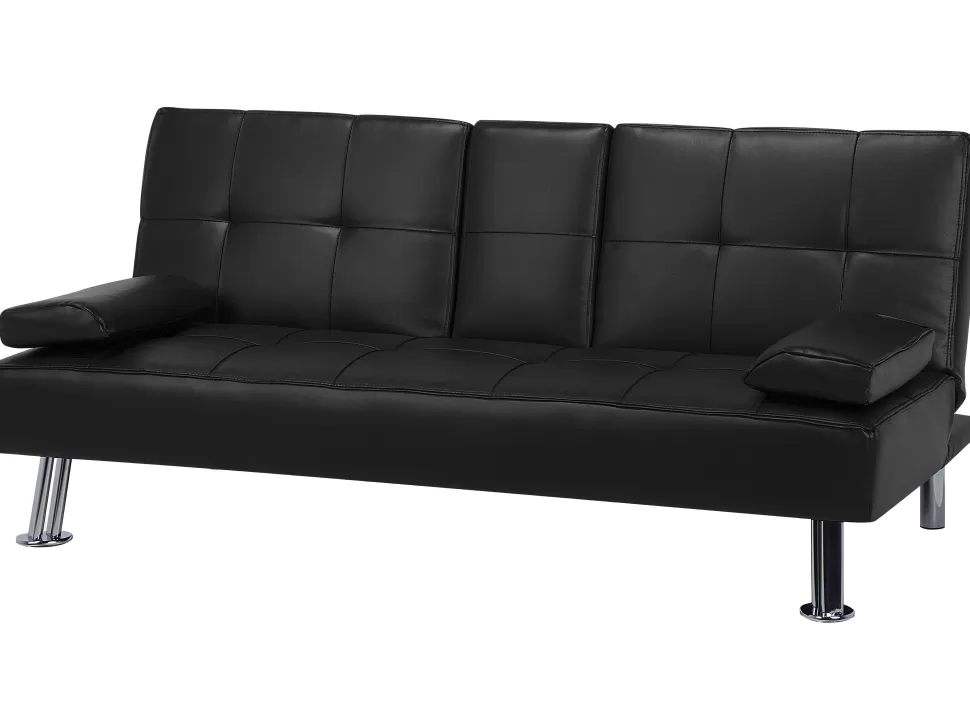 Cheap Beliani Faux Leather Sofa Bed Black Roxen